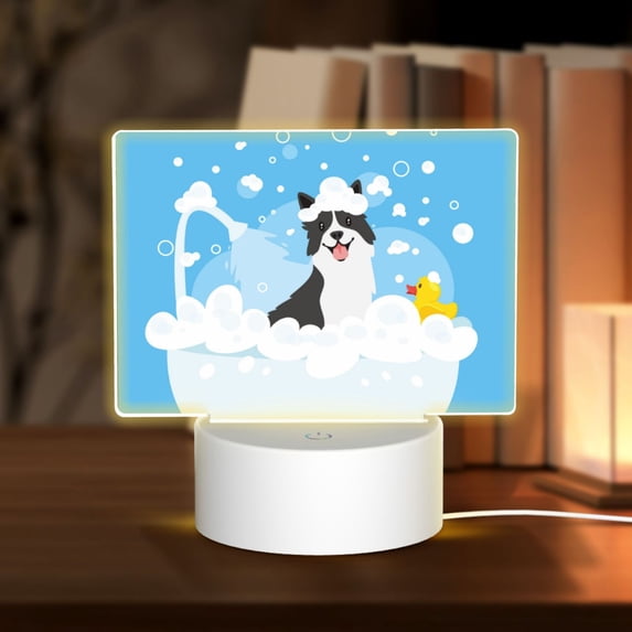 Fotbe Collie in Bathtub Pattern Acrylic Night Light Gift with 3 Color ModesTouch-Sensitive LED Lamp Perfect Gift for Mother's Day, Birthday, or Christmas