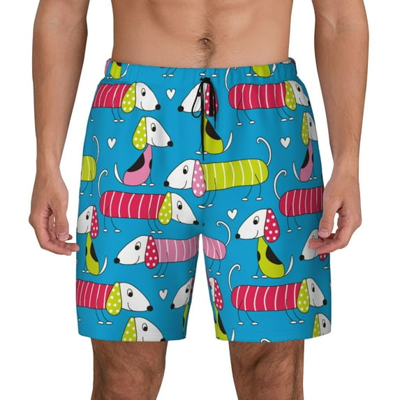 Fotbe Color Dachshund Dog Men’s Swim Trunks Quick Dry Swim Shorts Board Shorts with Mesh Lining-Small