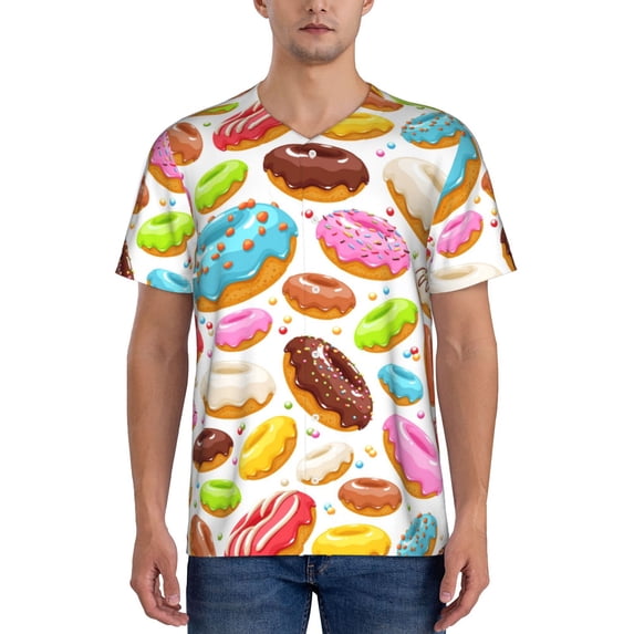 Fotbe Color Donut Baseball Jersey Shirt for Men and Women, Casual Short Sleeves Button Down T-Shirt-XX-Large