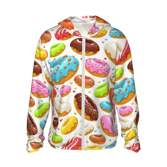 Fotbe Color Donut Men's Women's UPF 50+ Sun Protection Jacket Hooded Cooling Shirt with Pockets Hiking Outdoor Performance-Medium