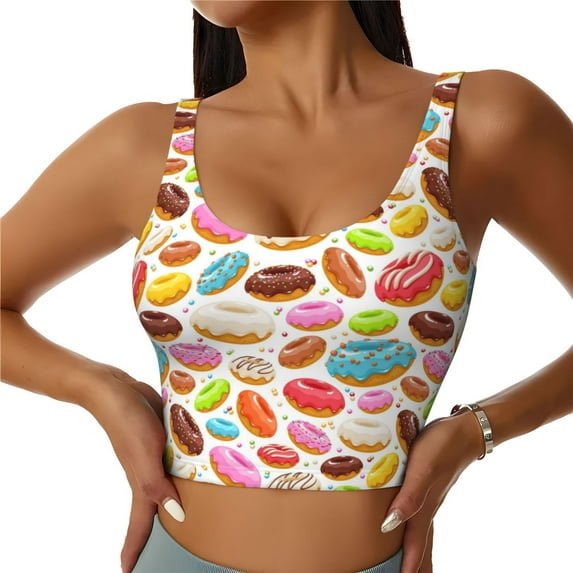 Fotbe Color Donut Pattern Womens' Sports Bra Longline Wirefree Padded with Medium Support Sports Moisture-Wicking Workou Vest,Tank Top-