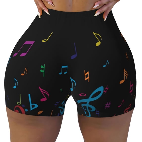 Fotbe Color Musical Notes Seamless Shorts, Womens Workout Shorts High Waist Stretch Booty Short for Gym/Yoga/Running/Biking-XX-Large