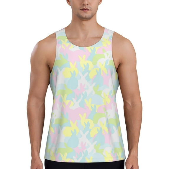 Fotbe Color Rabbit Pattern Men's Quick Dry Workout Tank Top Gym Muscle Tee Fitness Bodybuilding Sleeveless T Shirt Breathable Workout Shirt-Medium