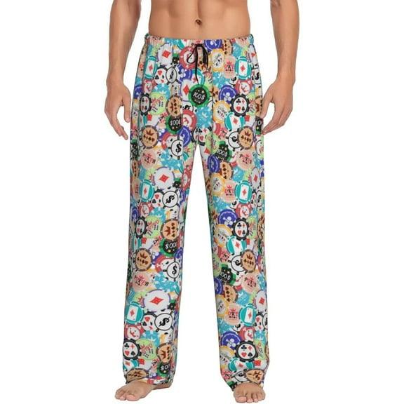 Fotbe Colored Casino Chips Men's Pajama Pants,Sleepwear Pants,Pj Bottoms Drawstring And Pockets-Medium