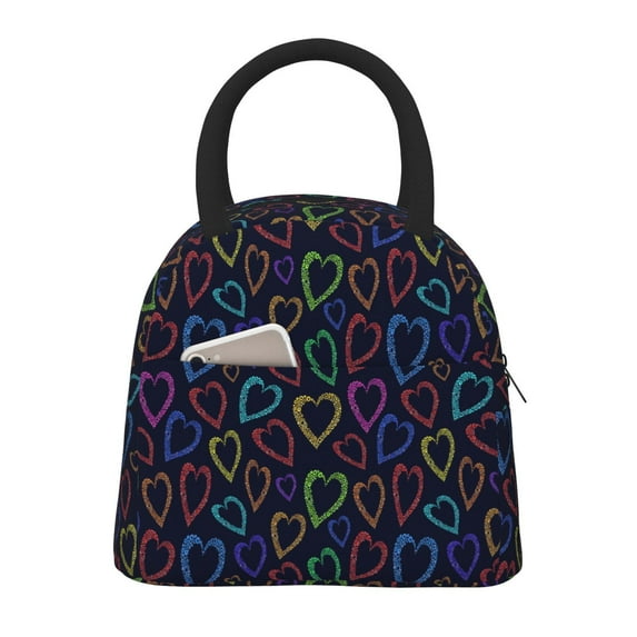 Fotbe Colored Hearts Pattern Lunch Bag, Insulated Lunch Box, Small Leakproof Cooler Food Lunch Containers Reusable High Capacity Lunch Tote Bags for Work, Travel, Outdoor