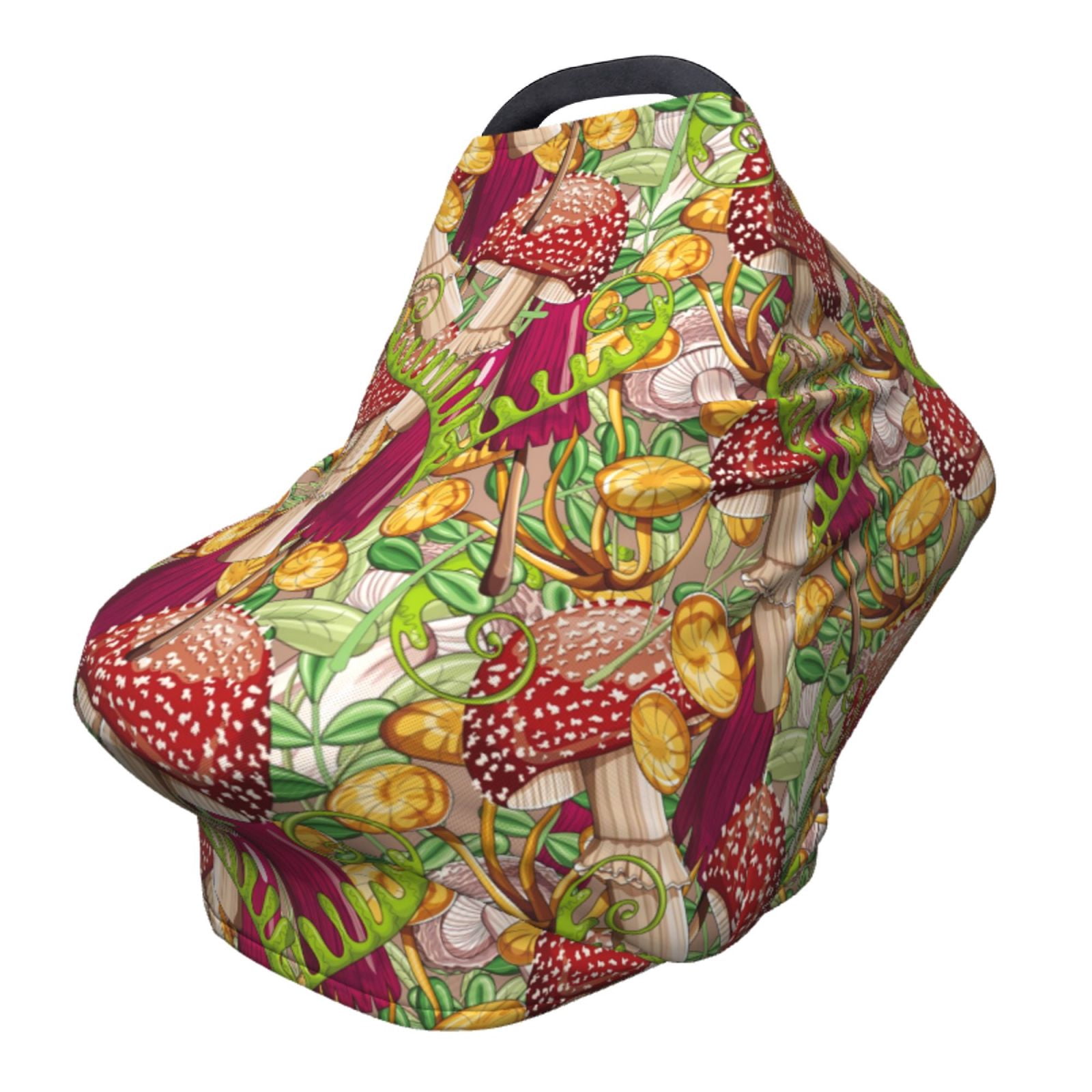 Fotbe Colored Large Mushrooms and Leaves Pattern Car Seat Covers for Babies, Nursing Breastfeeding Cover Infant Carseat Canopy, Soft Stretchy Carrier Cover
