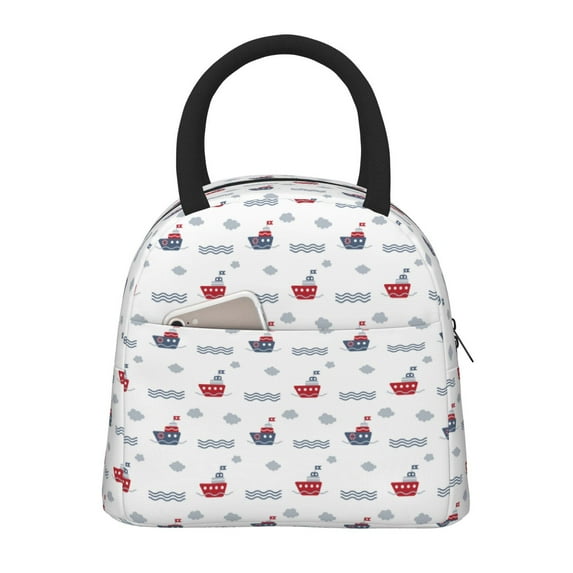 Fotbe Colored Sail Boats Pattern Lunch Bag, Insulated Lunch Box, Small Leakproof Cooler Food Lunch Containers Reusable High Capacity Lunch Tote Bags for Work, Travel, Outdoor