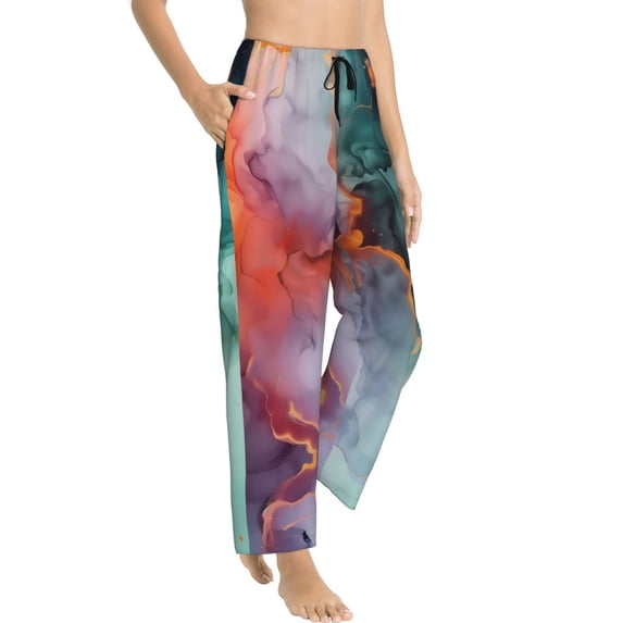 Fotbe Colorful Abstract Waves Women's Pajama Pants,Sleepwear Pants,Pj Bottoms Drawstring And Pockets-X-Large