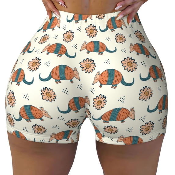 Fotbe Colorful Armadillos1 Seamless Shorts, Womens Workout Shorts High Waist Stretch Booty Short for Gym/Yoga/Running/Biking-X-Large