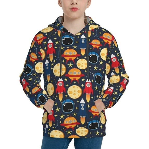 Fotbe Colorful Astronomy Pattern Youth Pullover Hooded Sweatshirt, Boys Hoodie, Kangaroo Pocket Hoodie for Kids Girls -Large