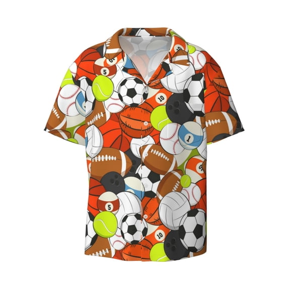 Fotbe Colorful Balls print Short Sleeve Button Down Shirts for Men Casual Summer Beach Wrinkle Free Shirt-Large