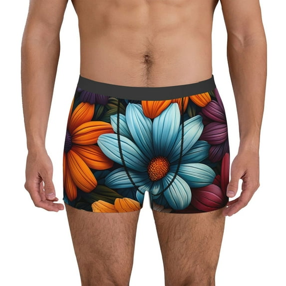 Fotbe Colorful Blooming Flowers Men’s Total Support Pouch Boxer Briefs, X-Temp Cooling, Moisture-Wicking Underwear, Regular, Long-leg and Trunk-Small