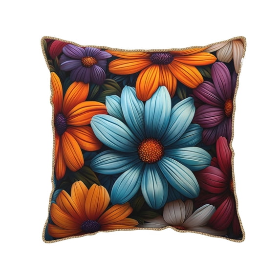 Fotbe Colorful Blooming Flowers Pattern Velvet Decorative Throw Pillow Covers with Elegant Piping, Soft Plush Cushion Cover for Sofa, Bed, Car, Office-18"x18"