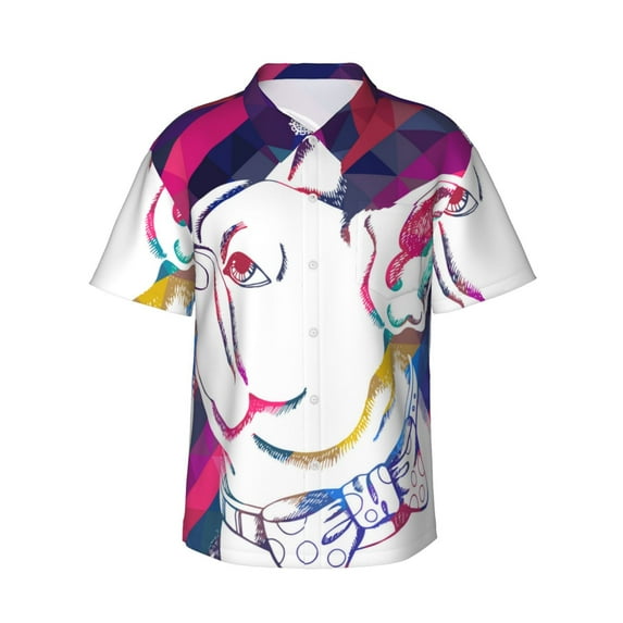 Fotbe Colorful Bulldog Hawaiian Shirt for Men Unisex Summer Beach Casual Short Sleeve Cotton Linen Button Down Shirts-Small