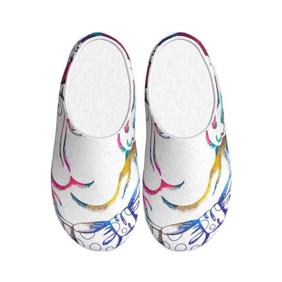 Fotbe Colorful Bulldog Pattern Women's Fuzzy Curly Fur Memory Foam Loafer Slippers Indoor Outdoor Slippers Winter Home Shoes-39/40