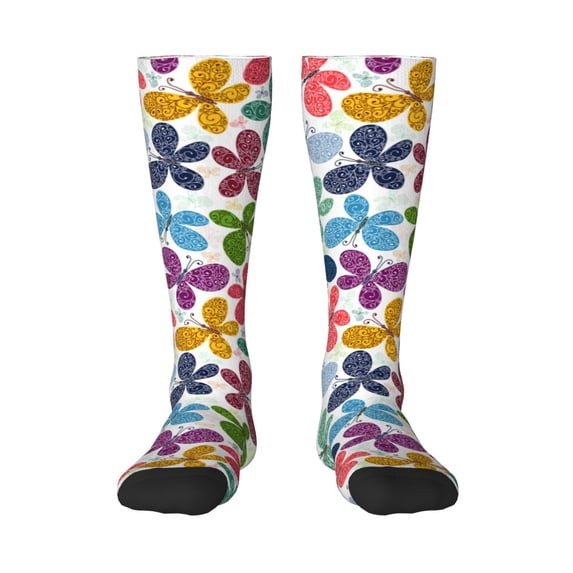Fotbe Colorful Butterflies print Women's Men's Novelty Crew Socks Cotton Socks Knee High Socks for Walking,Running,Nurses,Pregnancy
