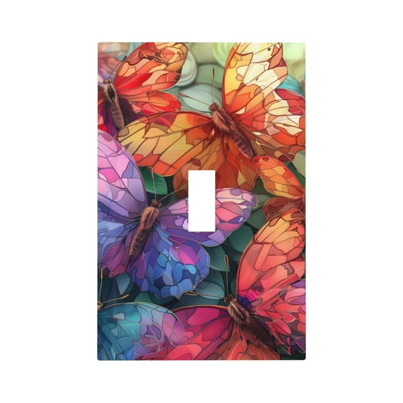 Fotbe Colorful Butterfly Cluster Print Duplex Receptacle Wall Plate, 1-Gang 5.0" x3.0" Wall Outlet Covers, Dual Outlet Faceplates Covers, Color-matched Screws Included-Style T