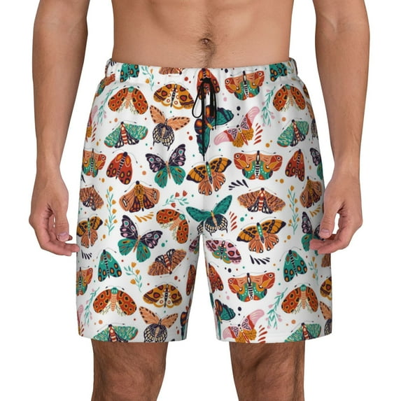 Fotbe Colorful Butterfly Men’s Swim Trunks Quick Dry Swim Shorts Board Shorts with Mesh Lining-Large