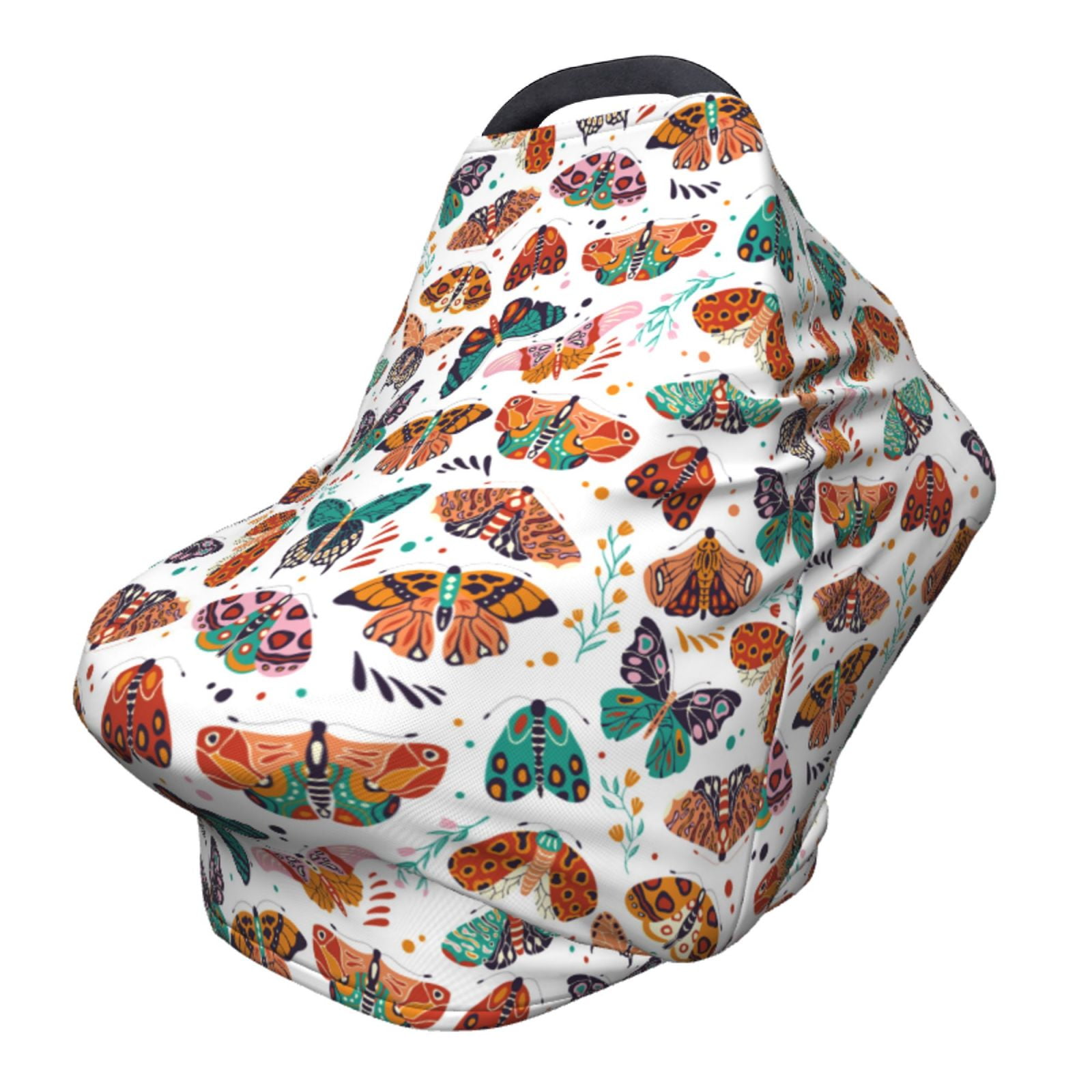 Fotbe Colorful Butterfly Pattern Car Seat Covers for Babies, Nursing Breastfeeding Cover Infant Carseat Canopy, Soft Stretchy Carrier Cover