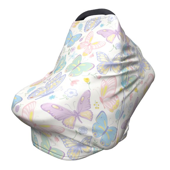 Fotbe Colorful Butterfly Pattern Car Seat Covers for Babies, Nursing Breastfeeding Cover Infant Carseat Canopy, Soft Stretchy Carrier Cover