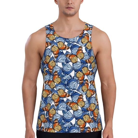 Fotbe Colorful Butterfly1 Pattern Men's Quick Dry Workout Tank Top Gym Muscle Tee Fitness Bodybuilding Sleeveless T Shirt Breathable Workout Shirt-3X-Large