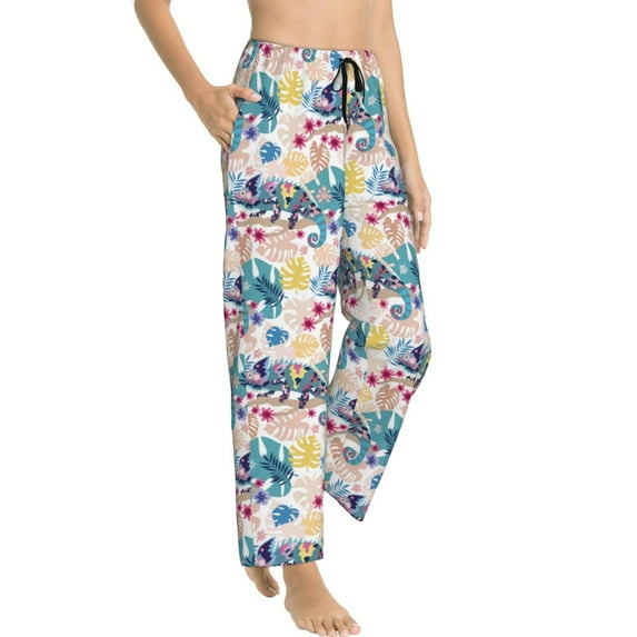 Fotbe Colorful Chameleons Women's Pajama Pants,Sleepwear Pants,Pj Bottoms Drawstring And Pockets-Medium
