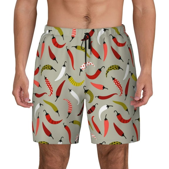 Fotbe Colorful Chili Men’s Swim Trunks Quick Dry Swim Shorts Board Shorts with Mesh Lining-XX-Large