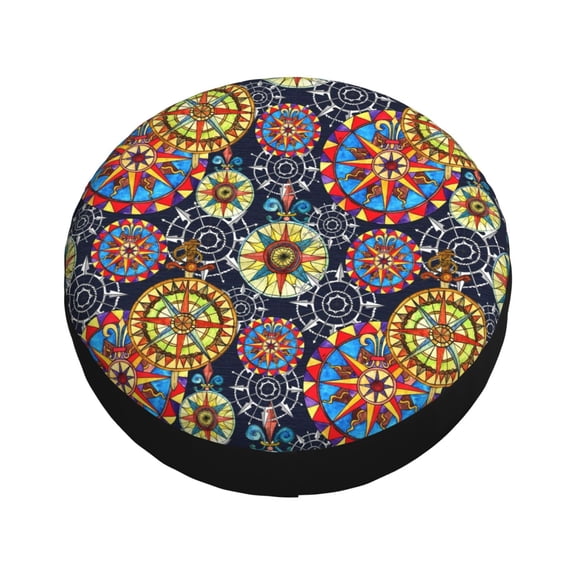 Fotbe Colorful Compasses Spare Tire Cover Thickening Universal Fit for Jeep, Trailer, RV, SUV, Truck, Tough Tire Wheel Soft Cover-17 inch