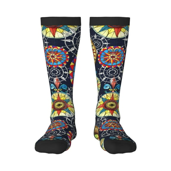 Fotbe Colorful Compasses print Women's Men's Novelty Crew Socks Cotton Socks Knee High Socks for Walking,Running,Nurses,Pregnancy
