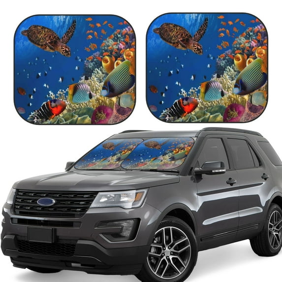 Fotbe Colorful Coral Reef 2-Piece Car Windshield Sun Shade | Sun Blocker for Car Windshield | Foldable Automotive Interior Accessories for Sun Protection-Medium