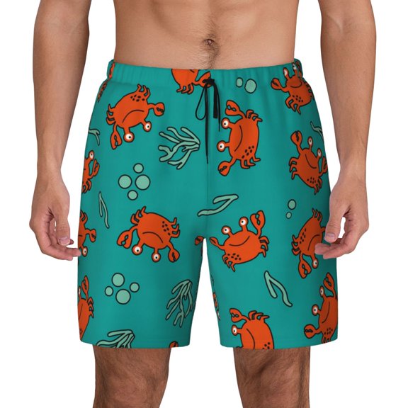 Fotbe Colorful Crab Men’s Swim Trunks Quick Dry Swim Shorts Board Shorts with Mesh Lining-Small