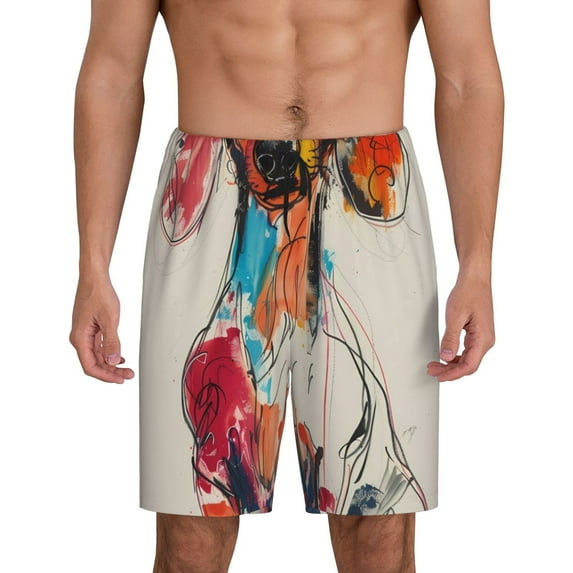 Fotbe Colorful Dachshund Art Pajama Shorts for Men, Men's Pajama Bottoms, Sleepwear,Short Pajama Pants-Medium