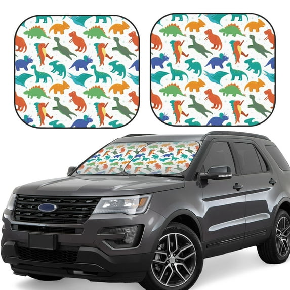 Fotbe Colorful Dinosaur 2-Piece Car Windshield Sun Shade | Sun Blocker for Car Windshield | Foldable Automotive Interior Accessories for Sun Protection-Large