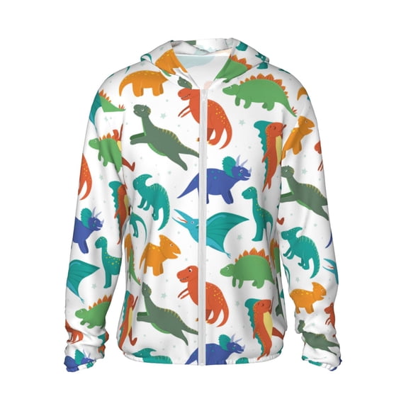 Fotbe Colorful Dinosaur Men's Women's UPF 50+ Sun Protection Jacket Hooded Cooling Shirt with Pockets Hiking Outdoor Performance-Large