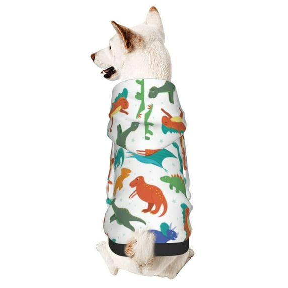 Fotbe Colorful Dinosaur Print Small Dog Sweater Hoodies Pet Grey Hooded Soft Fleece Sweatshirts with Pocket Fall Winter Puppy Cat Sweaters Warm Clothes-Medium