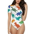 thumbnail image 1 of Fotbe Colorful Dinosaur Women's Crew Neck Short Sleeves Bodysuit Tops Round Neck Slim Sleeveless Soft Comfortable Basic-X-Large, 1 of 9