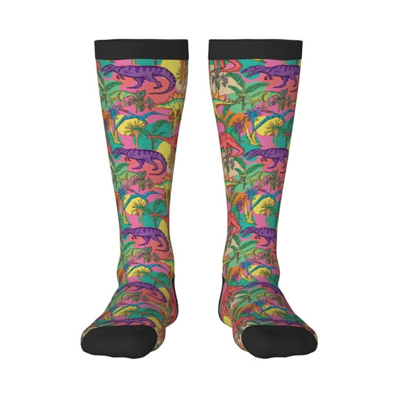Fotbe Colorful Dinosaur print Women's Men's Novelty Crew Socks Cotton Socks Knee High Socks for Walking,Running,Nurses,Pregnancy