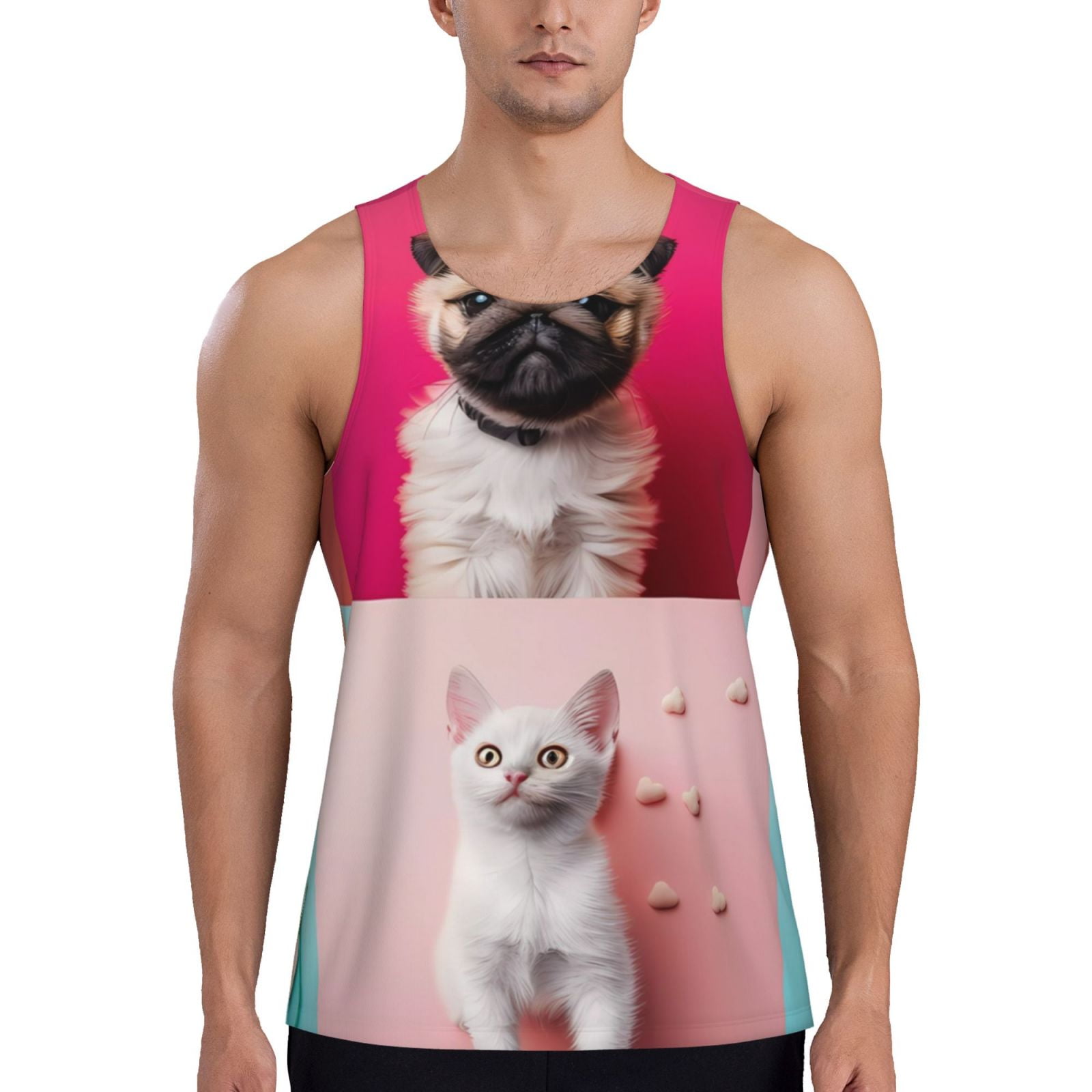 Fotbe Colorful Dog Cat Collage Pattern Men's Quick Dry Workout Tank Top