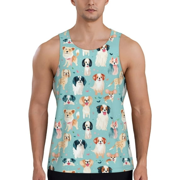 Fotbe Colorful Dog Pattern Men's Quick Dry Workout Tank Top Gym Muscle Tee Fitness Bodybuilding Sleeveless T Shirt Breathable Workout Shirt-XX-Large