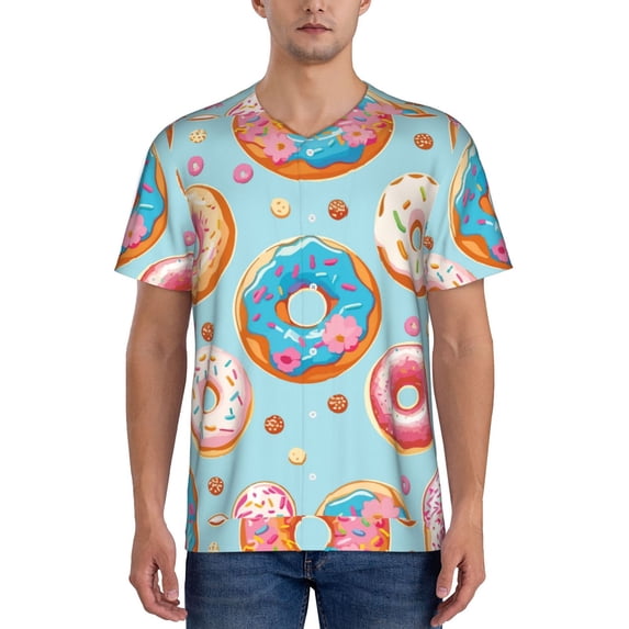 Fotbe Colorful Donut Baseball Jersey Shirt for Men and Women, Casual Short Sleeves Button Down T-Shirt-3X-Large