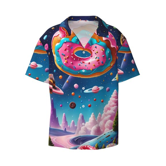 Fotbe Colorful Donut print Short Sleeve Button Down Shirts for Men Casual Summer Beach Wrinkle Free Shirt-Small