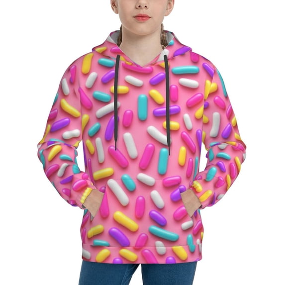 Fotbe Colorful Donuts 1 Pattern Youth Pullover Hooded Sweatshirt, Boys Hoodie, Kangaroo Pocket Hoodie for Kids Girls -Large