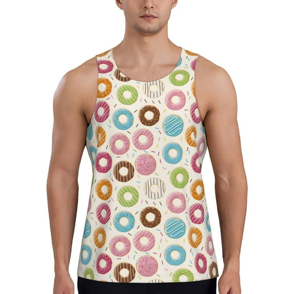 Fotbe Colorful Donuts Pattern Men's Quick Dry Workout Tank Top Gym Muscle Tee Fitness Bodybuilding Sleeveless T Shirt Breathable Workout Shirt-X-Large