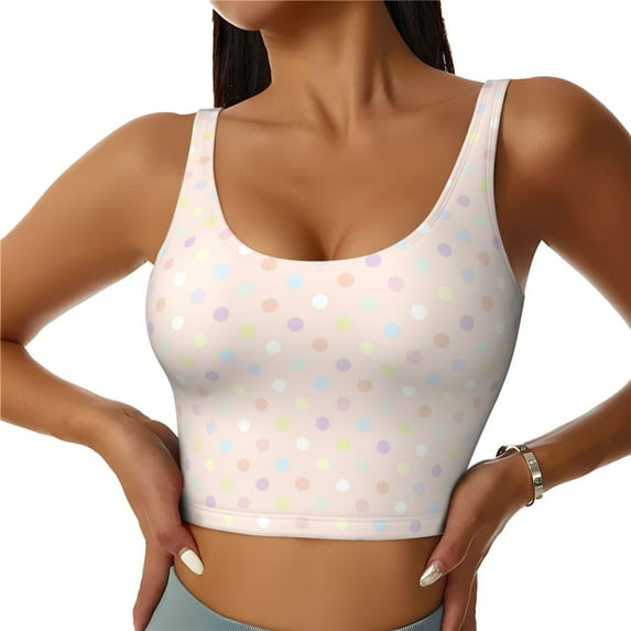 Fotbe Colorful Dots Pattern Womens' Sports Bra Longline Wirefree Padded with Medium Support Sports Moisture-Wicking Workou Vest,Tank Top-Large