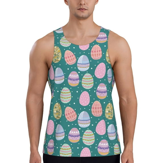 Fotbe Colorful Easter eggs Pattern Men's Quick Dry Workout Tank Top Gym Muscle Tee Fitness Bodybuilding Sleeveless T Shirt Breathable Workout Shirt-4X-Large