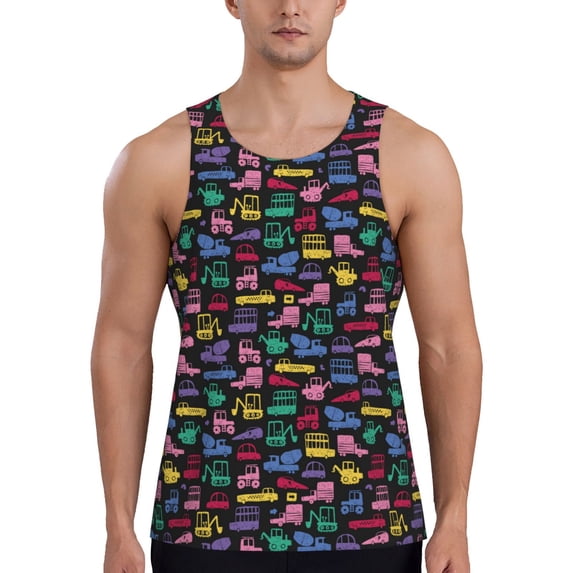 Fotbe Colorful Excavator Pattern Men's Quick Dry Workout Tank Top Gym Muscle Tee Fitness Bodybuilding Sleeveless T Shirt Breathable Workout Shirt-Small