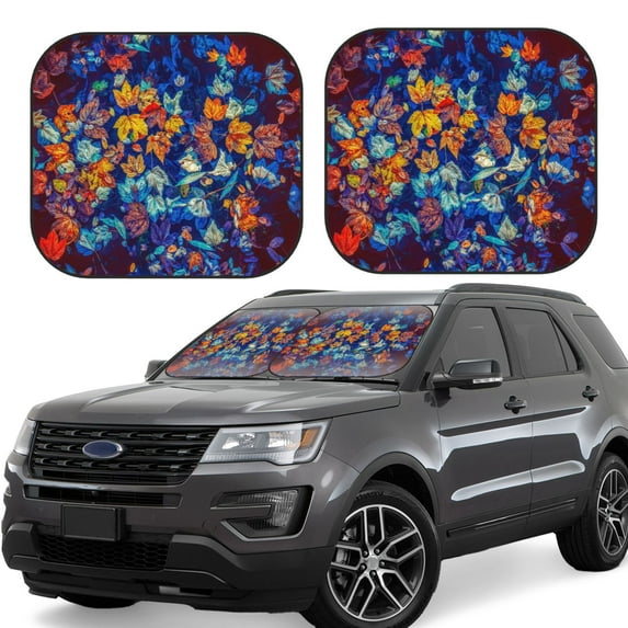 Fotbe Colorful Fall Leaves 2-Piece Car Windshield Sun Shade | Sun Blocker for Car Windshield | Foldable Automotive Interior Accessories for Sun Protection-Large