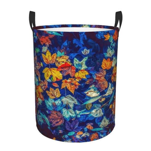 Fotbe Colorful Fall Leaves Laundry Basket with Handles, Waterproof Large Laundry Hamper, Wash Bag for Corner Dorm, Rolling Laundry Basket with Handles-Small