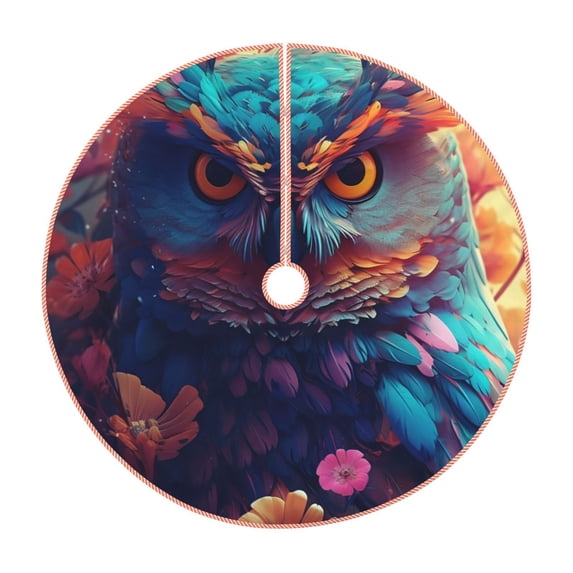 Fotbe Colorful Feather Owl Pattern Christmas Tree Skirt, Tree Skirts Plush Christmas Decorations, Christmas Tree Skirts Xmas Decorations Holiday Party Decor-48"