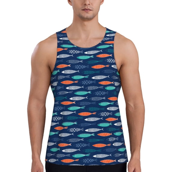 Fotbe Colorful Fish 3 Pattern Men's Quick Dry Workout Tank Top Gym Muscle Tee Fitness Bodybuilding Sleeveless T Shirt Breathable Workout Shirt-Large